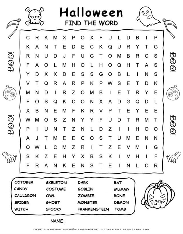 Halloween Word Search with Twenty Words