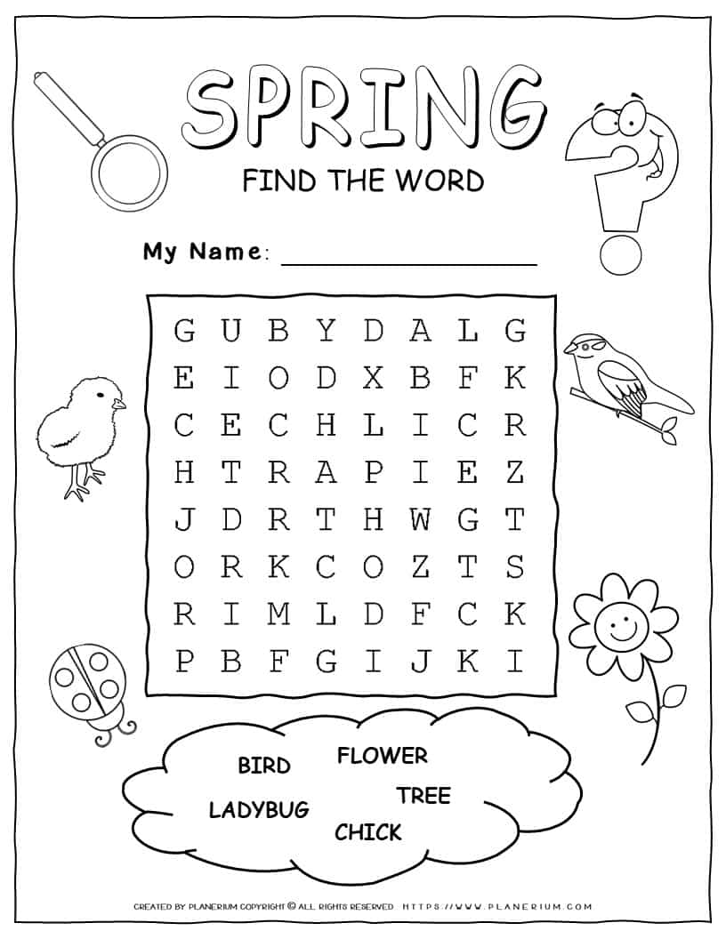 Spring Word Search Printable for Elementary School Kids
