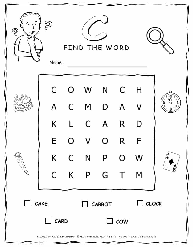 Word Search Activity - 5 Words Starting with Letter C