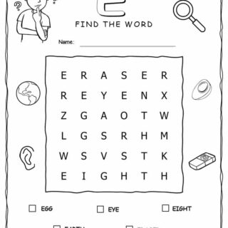 Word Search Activity - 5 Words Starting with Letter E