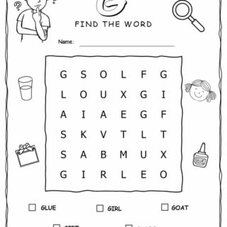 Word Search Activity - 5 Words Starting with Letter G