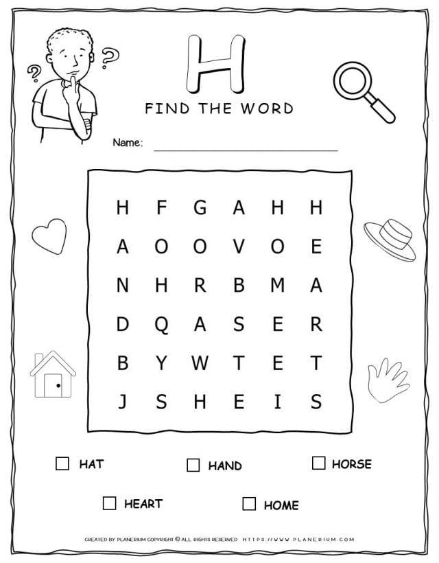 Word Search Activity - 5 Words Starting with Letter H