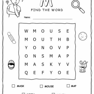 Word Search Puzzle - 5 Words Starting with Letter M