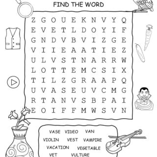 Word Search - Words That Start With V - Ten Words | Planerium
