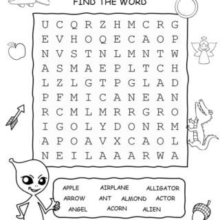 A-Letter Words Wordsearch Puzzle with Ten Words - Free Printable