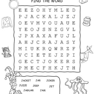 Word Search - Words That Start With J - Ten Words Puzzle | Planerium
