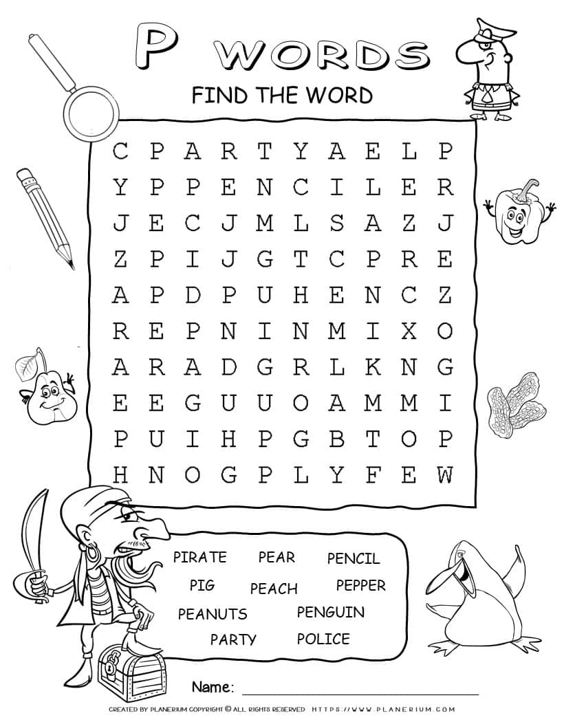 Word Search - Words That Start With P | Planerium