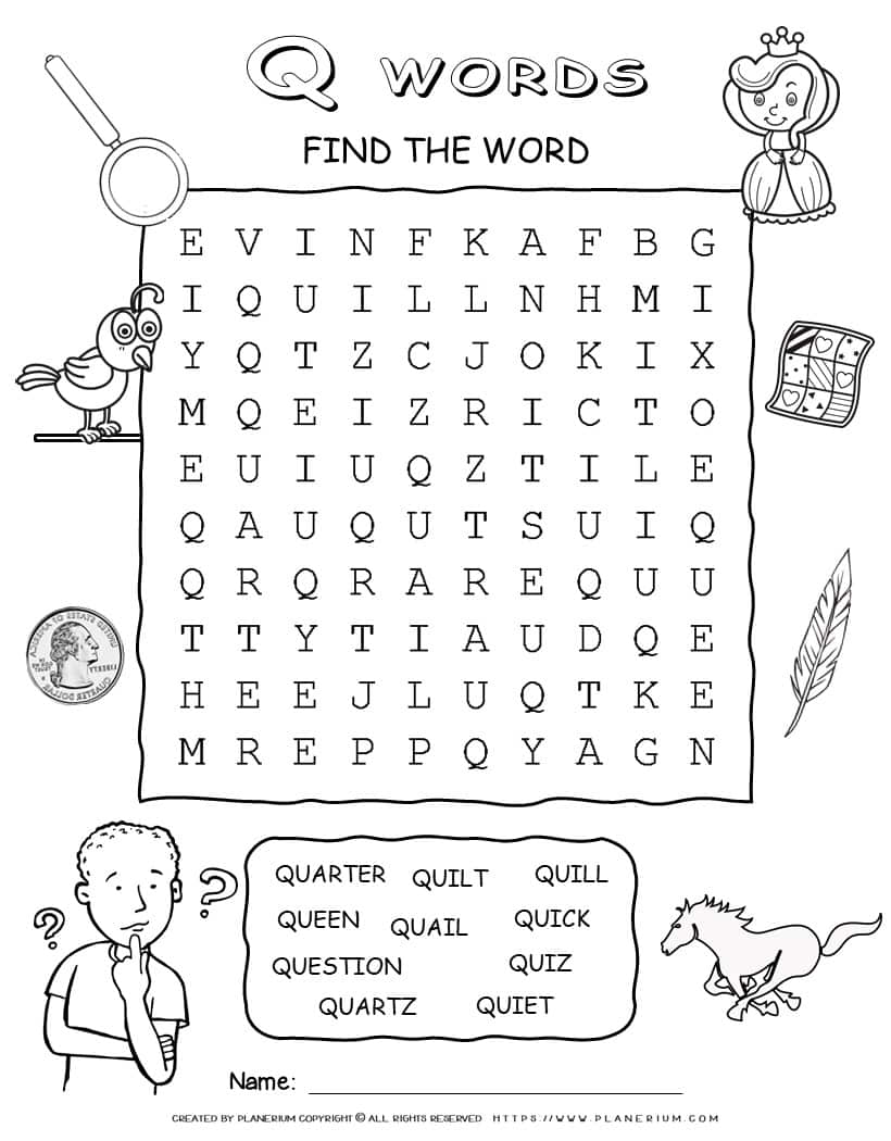 Word Search with Ten Words Starting with Q - Engaging Vocabulary Activity for Kids