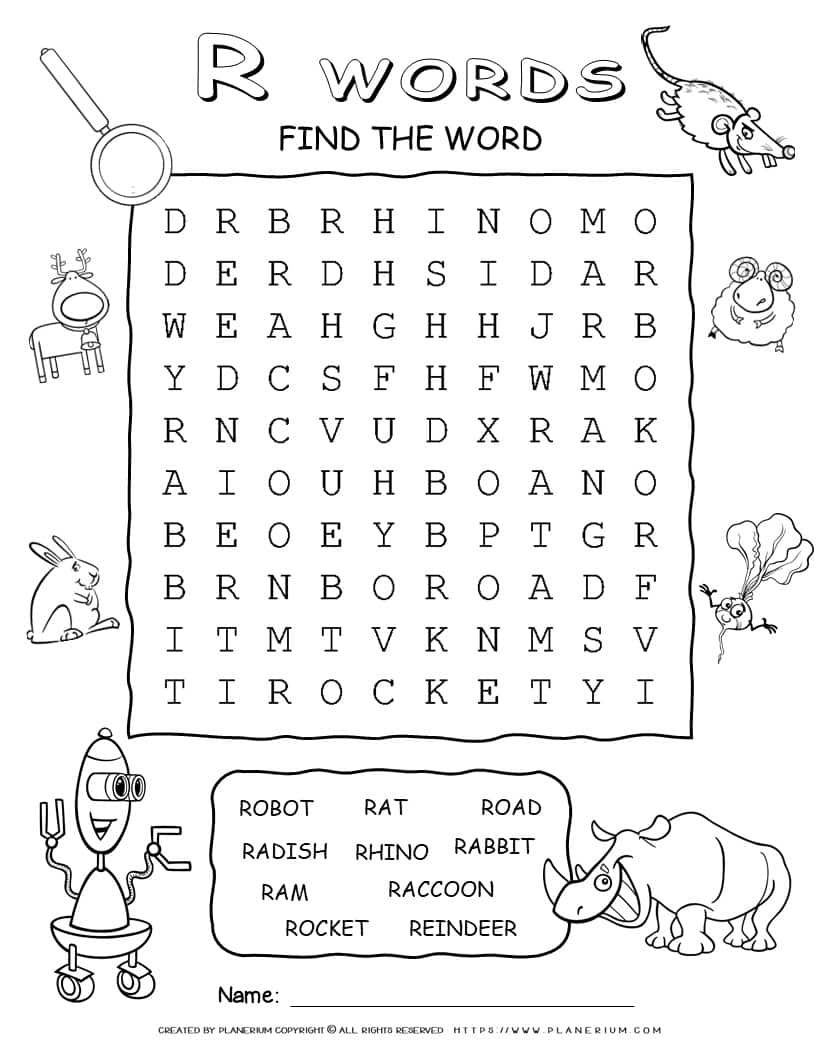 Word Search with Ten Words Starting with R - Engaging Vocabulary Activity for Kids