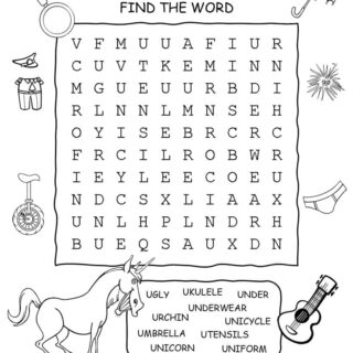Word Search - Words That Start With U - Ten Words | Planerium