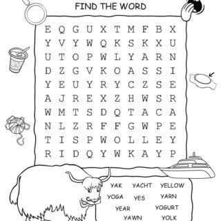 Word Search - Words That Start With Y - Ten Words | Planerium
