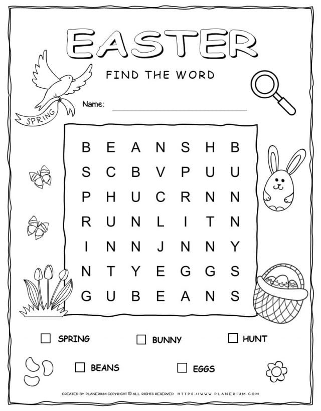 Printable Easter word search with five words for kids