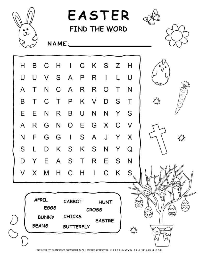 Printable Easter word search with ten words for kids