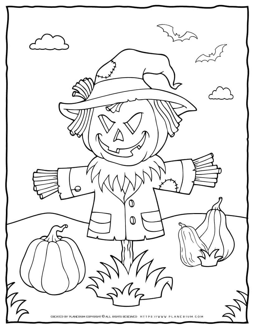 Halloween Coloring Page - Scarecrow Pumpkin | Planerium
