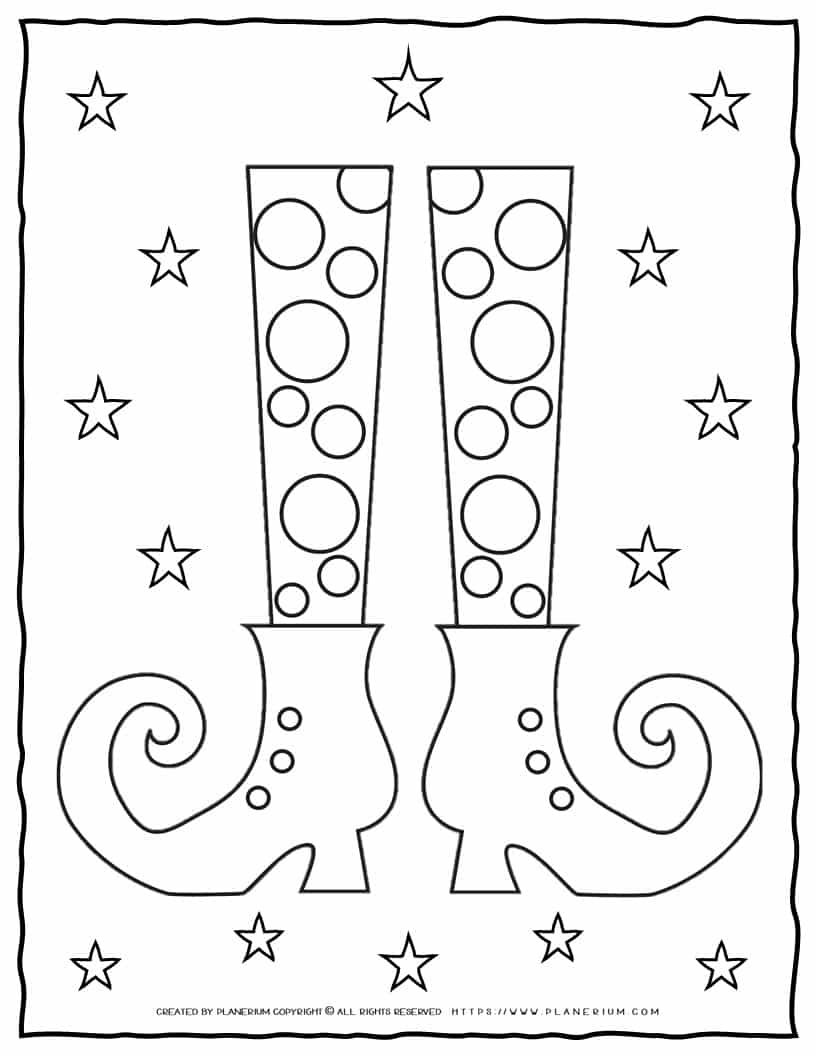 Halloween Coloring Page - Witch Legs with Stars | Planerium