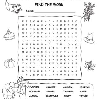 Thanksgiving Word Search with Fifteen Words | Planerium