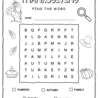 Thanksgiving Word Search with Five Words | Planerium