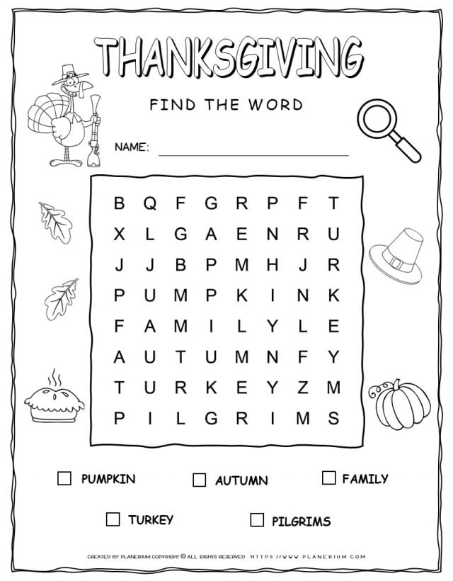 Thanksgiving Word Search – Five Words