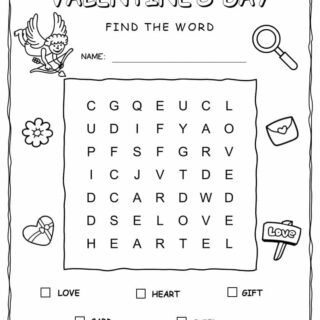 Valentines Day Word Search With Five Words | Planerium