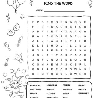 Carnival Word Search with Fifteen Words | Planerium