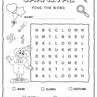 Carnival Word Search with Five Words | Planerium
