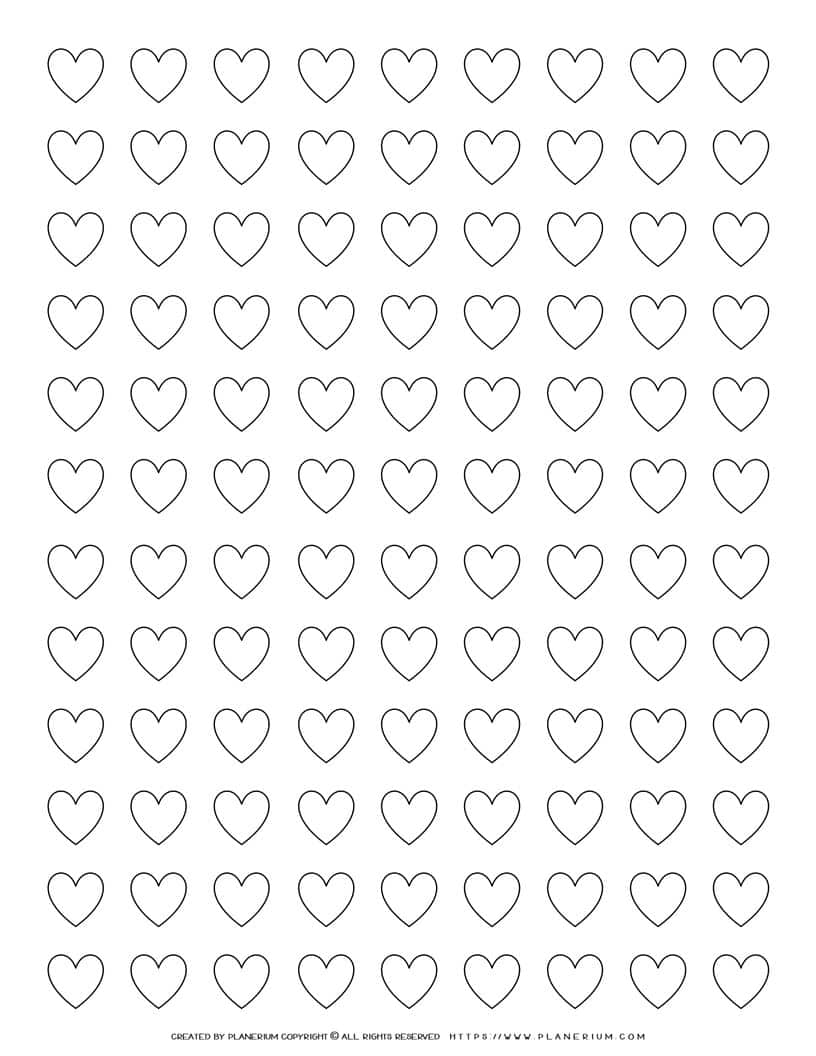 Coloring Page - Hundred and Eight Hearts Grid | Planerium