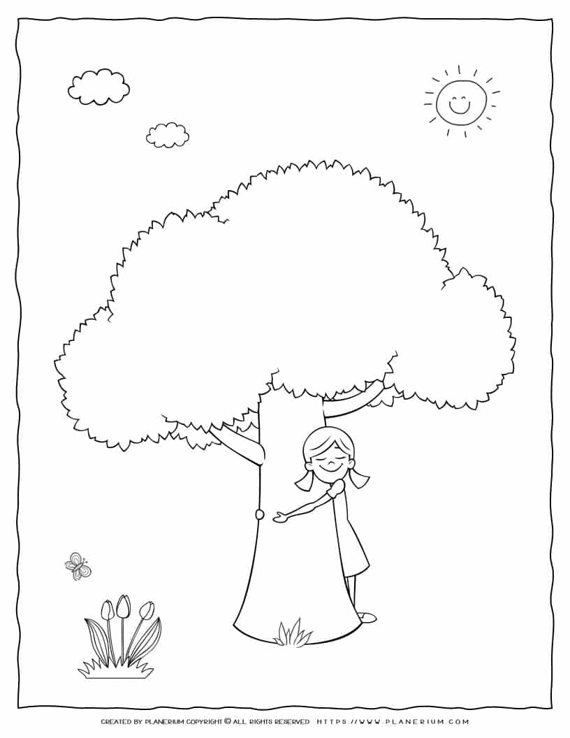 Girl Hug a Tree - Coloring Page | Planerium