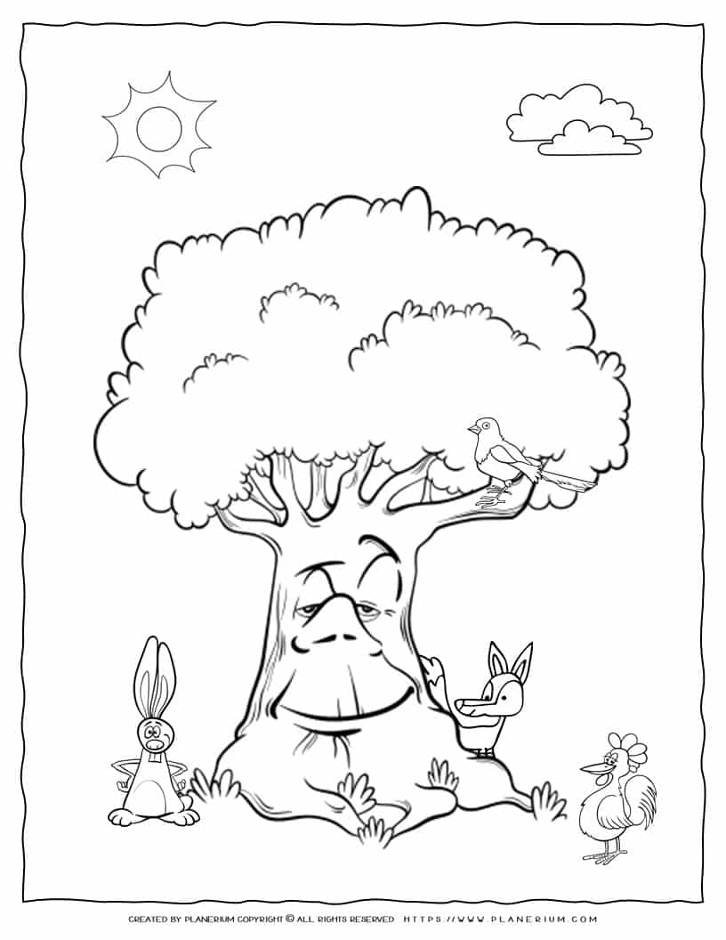Old Tree with Face - Coloring Page | Planerium