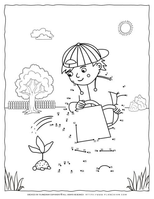 Boy Watering a Plant Connect The Dots