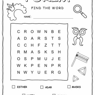 Purim Word Search with Five Words | Planerium