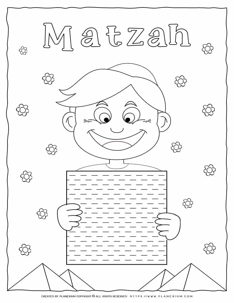 Passover Coloring Page - Boy Holding Matzah | Planerium