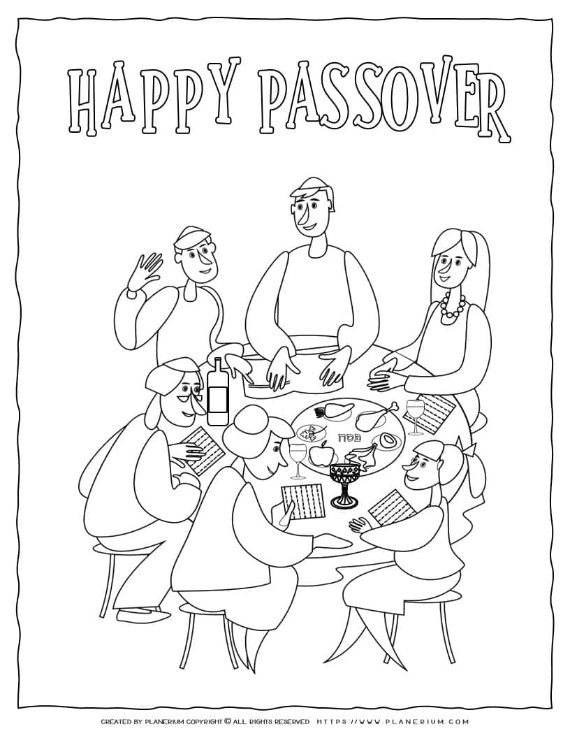 Passover Seder - Coloring Page - Seder Night - Happy Passover | Planerium