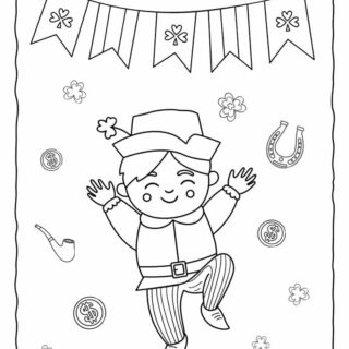 St. Patrick's Day - Coloring Page - Happy Boy Dancing | Planerium