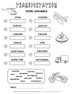 Transportation Scramble Words | Planerium