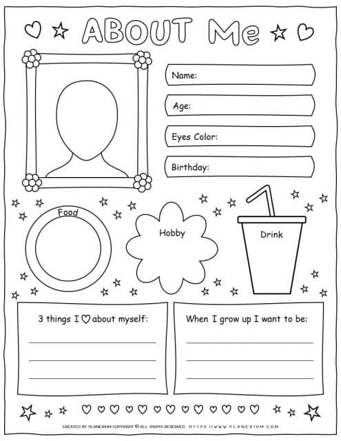 All about me worksheet for the first day of school. Free print.
