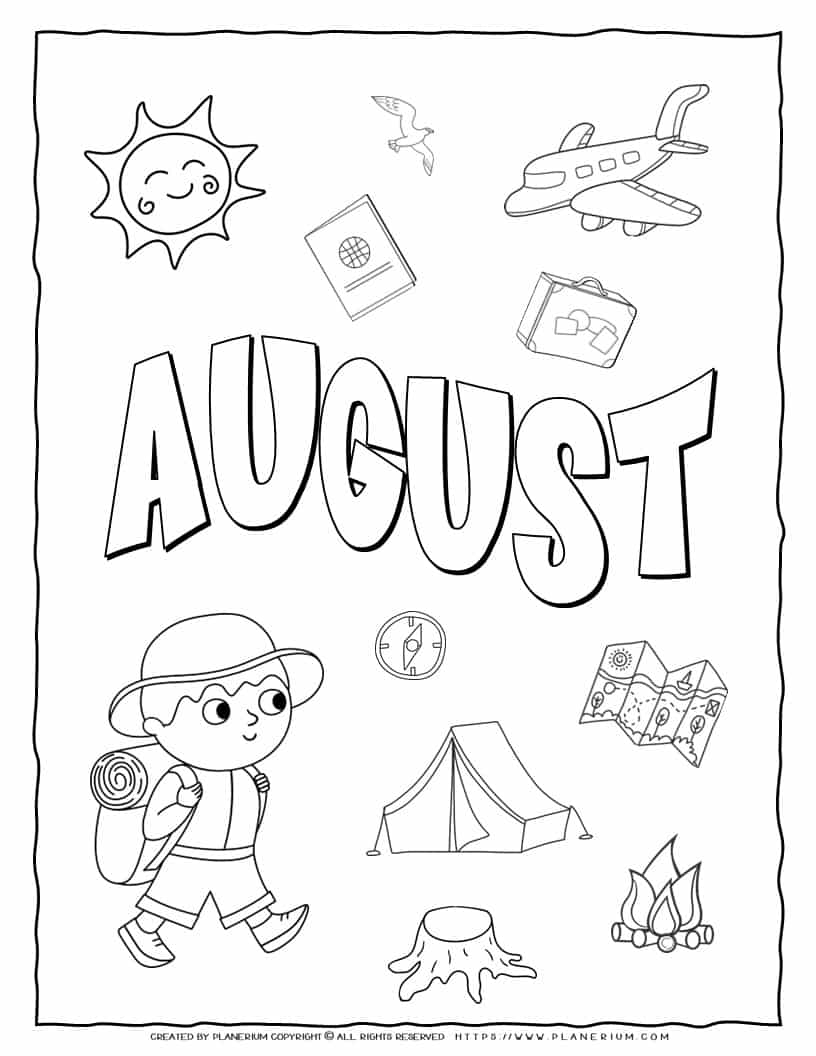 August Coloring Page for Kids by Planerium