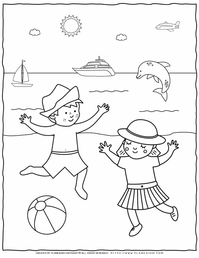 Beach Coloring Page - Happy Kids | Planerium
