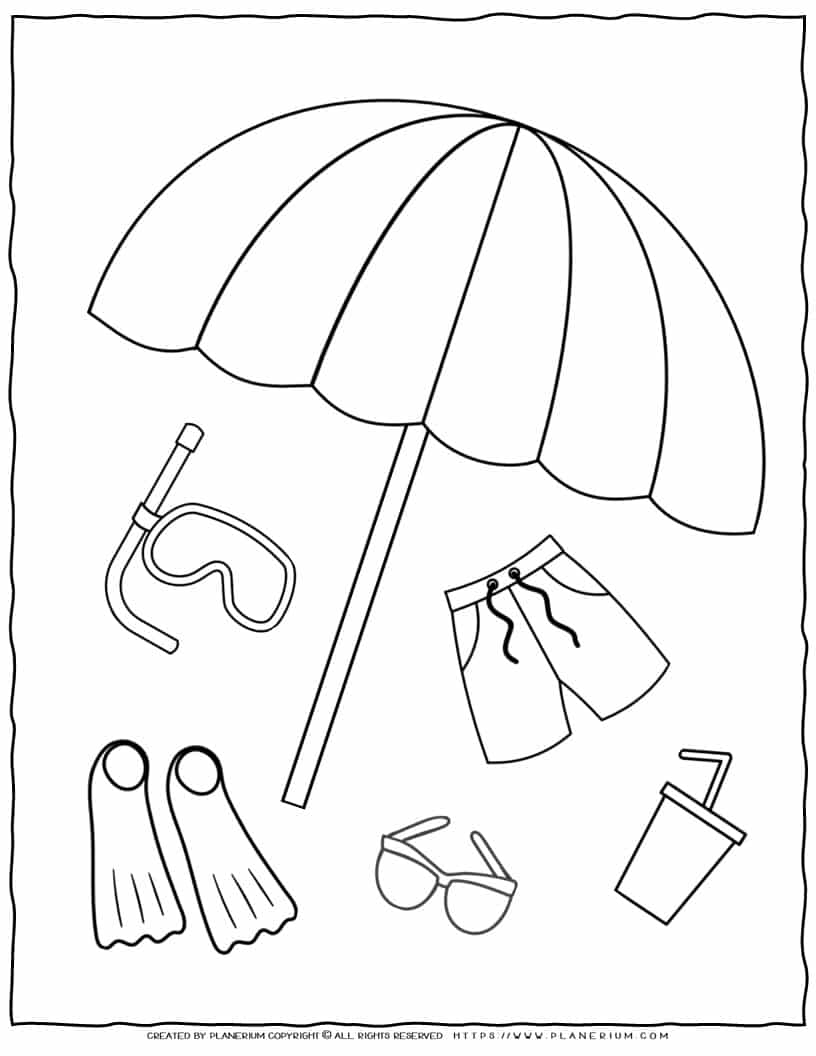 Beach Objects - Coloring Page | Planerium
