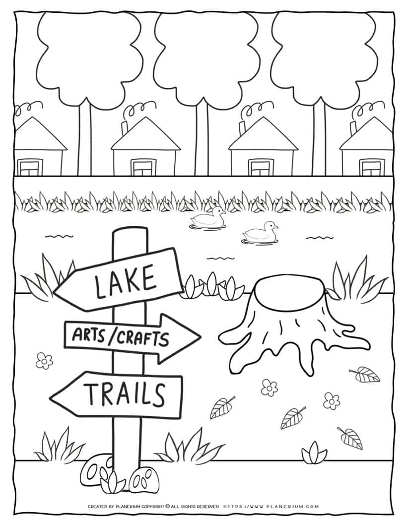 Camping Scene Coloring Page for Kids by Planerium