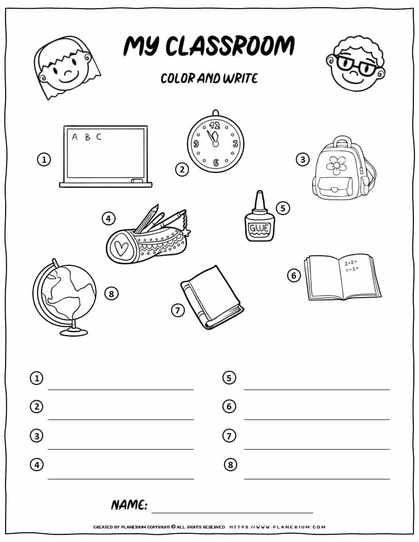 Classroom Objects Worksheet | Planerium