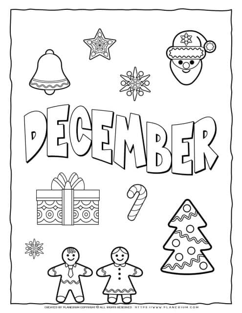 December coloring page for kids to color in the Winter.
