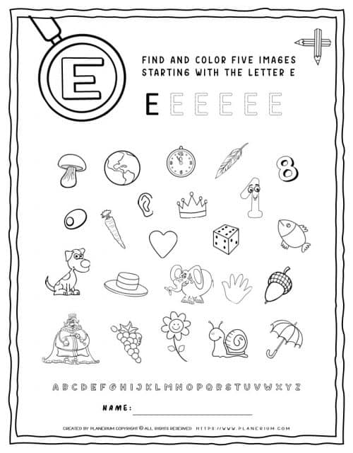 English Alphabet Worksheet - E Letter | Planerium