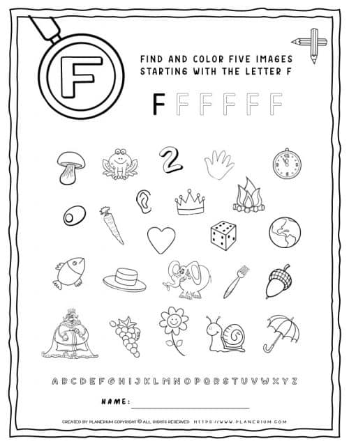 English Alphabet Worksheet - F Letter | Planerium