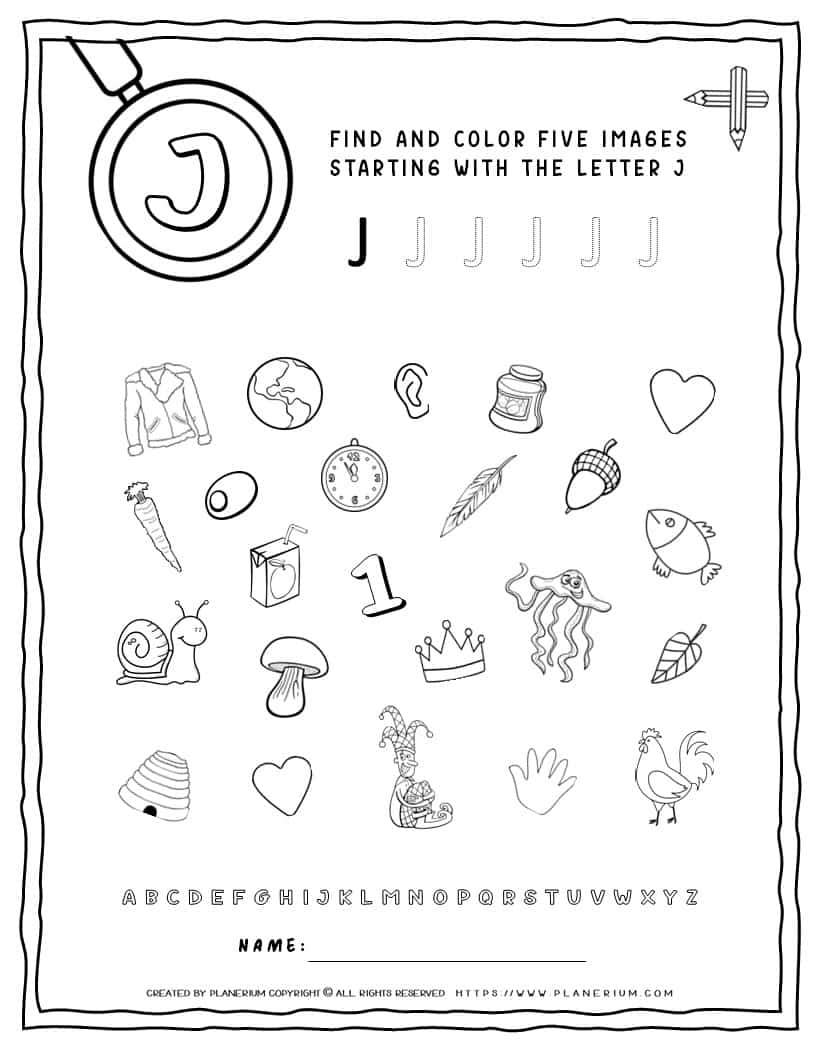 English Alphabet Worksheet - J Letter | Planerium