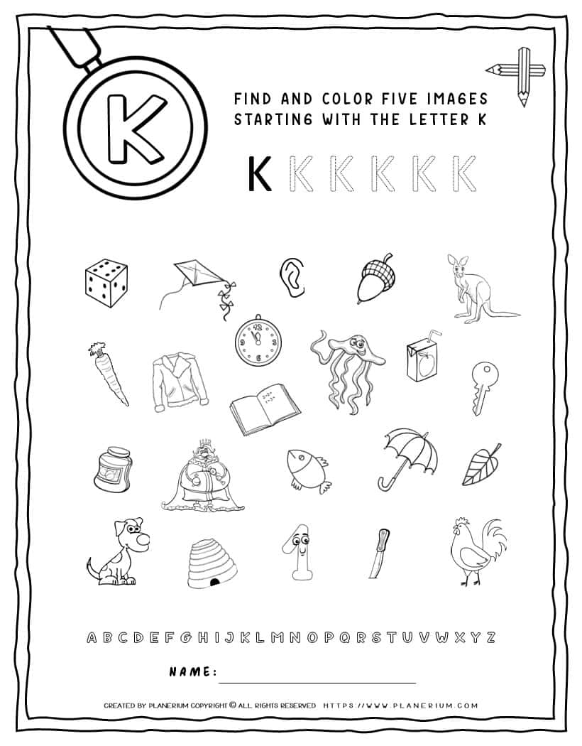 English Alphabet Worksheet - K Letter | Planerium