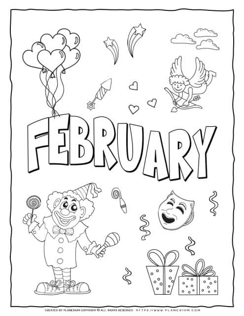 February coloring page for kids to color at home or at school.