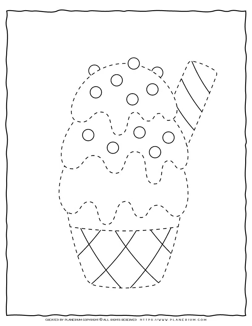Ice Cream Coloring Page - Trace and Color | Planerium