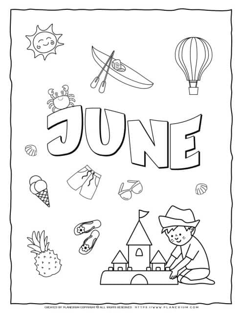June coloring page for kids in the classroom or at home. Free printable.