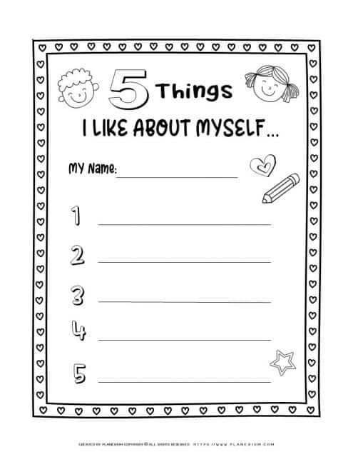 My Favorite Things worksheet for the first week of the school year. Self-awareness writing activity for kids in second and third grades in school or at home.