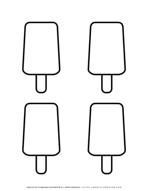 Popsicle template free printable with four popsicles for decoration, and arts and crafts activities.